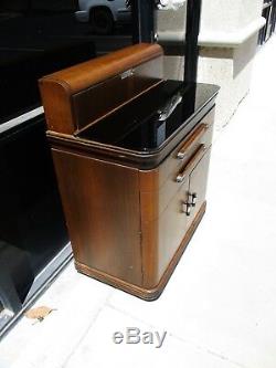 Art Deco Hamilton Dental Cabinet Designed Donald Deskey Walnut Black Glass