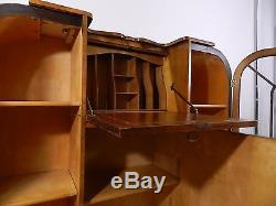 Art Deco Vtg Antique Bookcase Display Secretary Cabinet with Drop Front Desk