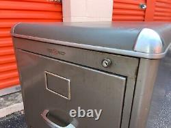 Art deco revival File Cabinet 2 drawer Yawman & Erbe metal corners RARE