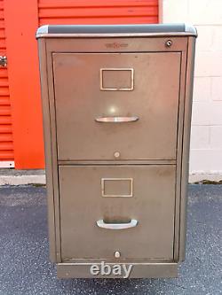 Art deco revival File Cabinet 2 drawer Yawman & Erbe metal corners RARE