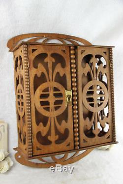 Art nouveau jugendstil wood carved Wall apothecary Kitchen spices cabinet rare