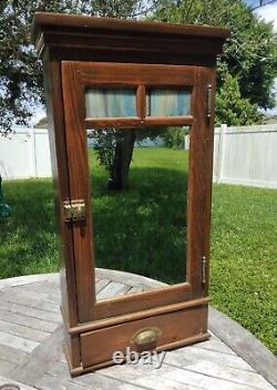 Arts & Crafts Mission Oak Medicine Cabinet Cupboard Stained Glass Mirrored Door