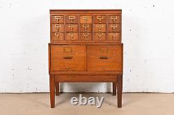 Arts & Crafts Oak 17-Drawer Card Catalog Filing Cabinet by Remington Rand, 1940s