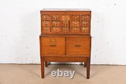 Arts & Crafts Oak 17-Drawer Card Catalog Filing Cabinet by Remington Rand, 1940s