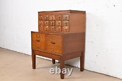 Arts & Crafts Oak 17-Drawer Card Catalog Filing Cabinet by Remington Rand, 1940s