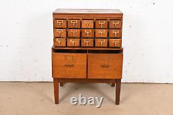 Arts & Crafts Oak 17-Drawer Card Catalog Filing Cabinet by Remington Rand, 1940s