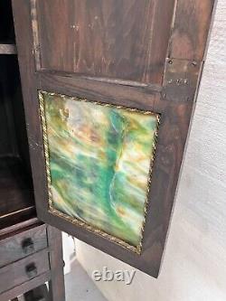 Arts and Crafts Cellarette c1910 Arts and Crafts Wood Cabinet with slag glass