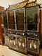 Asian Oriental Black Lacquer Mother Of Pearl Pagoda Breakfront China Cabinet
