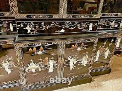 Asian Oriental black Lacquer Mother of Pearl Pagoda breakfront china Cabinet