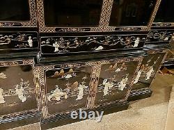 Asian Oriental black Lacquer Mother of Pearl Pagoda breakfront china Cabinet