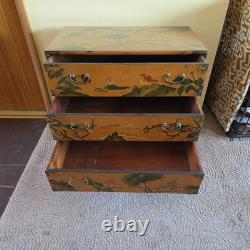 Asian-inspired or Chinoiserie hand-painted wooden chest of drawers