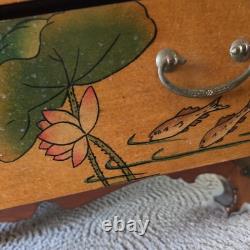 Asian-inspired or Chinoiserie hand-painted wooden chest of drawers
