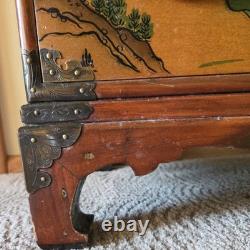 Asian-inspired or Chinoiserie hand-painted wooden chest of drawers
