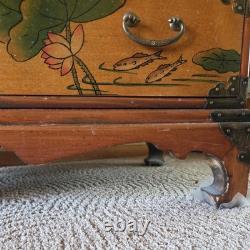 Asian-inspired or Chinoiserie hand-painted wooden chest of drawers