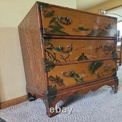 Asian-inspired or Chinoiserie hand-painted wooden chest of drawers