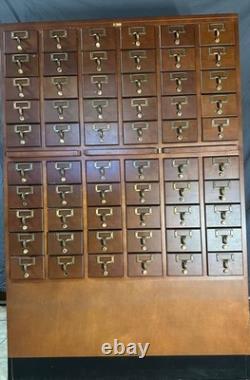 Authentic Vintage Library Card Catalog. 60 Drawers. 3 Trays