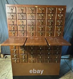 Authentic Vintage Library Card Catalog. 60 Drawers. 3 Trays