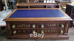 Awesome Antique Clark's Oak Spool Cabinet Lift Top 4 Drawers