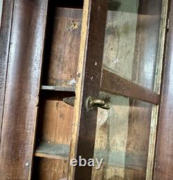 Awesome Old Primitive Wood Wall Hanging Display Cabinet With Framed Glass Door