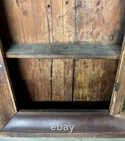 Awesome Old Primitive Wood Wall Hanging Display Cabinet With Framed Glass Door