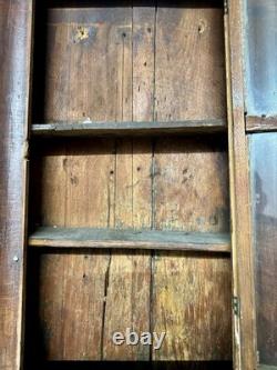 Awesome Old Primitive Wood Wall Hanging Display Cabinet With Framed Glass Door