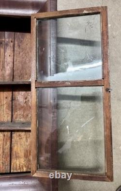 Awesome Old Primitive Wood Wall Hanging Display Cabinet With Framed Glass Door