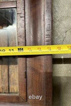 Awesome Old Primitive Wood Wall Hanging Display Cabinet With Framed Glass Door