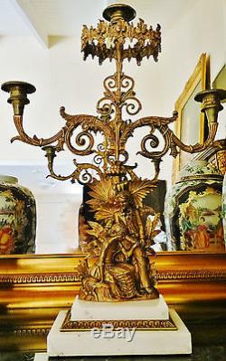 BEAUTIFUL ORNATE PAIR OF CANDELABRAS OF A VICTORIAN COUPLE, MARBLE STAND