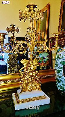 BEAUTIFUL ORNATE PAIR OF CANDELABRAS OF A VICTORIAN COUPLE, MARBLE STAND