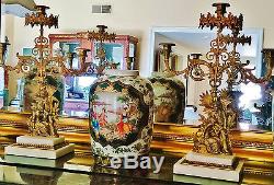 BEAUTIFUL ORNATE PAIR OF CANDELABRAS OF A VICTORIAN COUPLE, MARBLE STAND