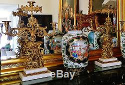 BEAUTIFUL ORNATE PAIR OF CANDELABRAS OF A VICTORIAN COUPLE, MARBLE STAND