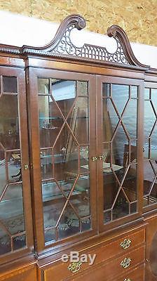 Baker Chippendale China Cabinet Breakfront Mahogany Beautiful