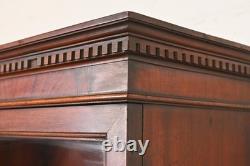 Baker Furniture Style Georgian Inlaid Flame Mahogany Breakfront Bookcase Cabinet