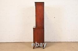 Baker Furniture Style Georgian Inlaid Flame Mahogany Breakfront Bookcase Cabinet
