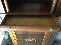 Beautiful Antique 1920's Oak China Curio Cabinet 73 1/4T by 48W by 15D