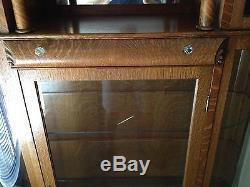 Beautiful Antique 1920's Oak China Curio Cabinet 73 1/4T by 48W by 15D