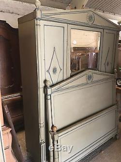 Beautiful, Antique, French 3 Door Armoire & Double Bed, Napoleon, Original Paint