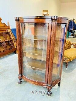 Beautiful Antique Grand Rapids Mission Oak Curved Glass China Curio Cabinet