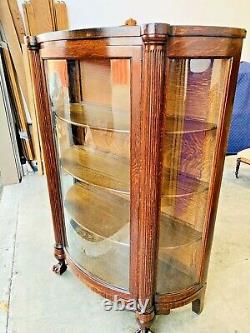 Beautiful Antique Grand Rapids Mission Oak Curved Glass China Curio Cabinet