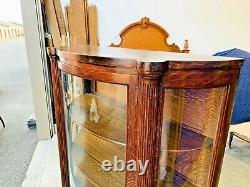 Beautiful Antique Grand Rapids Mission Oak Curved Glass China Curio Cabinet