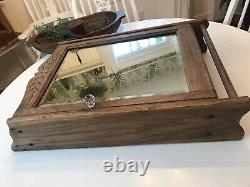 Beautiful Antique Oak Medicine Cabinet Carved Antique Wood Beveled Mirror