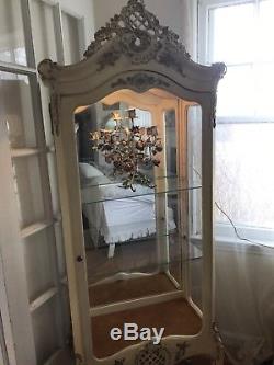 Beautiful Antique Vintage French Provincial Curio Cabinet 6 Ft Ornate Lit Keyed