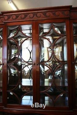 Beautiful Flame Mahogany Bubble Glass Breakfront W Rare Rotary Mirrored Bar
