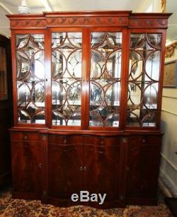 Beautiful Flame Mahogany Bubble Glass Breakfront W Rare Rotary Mirrored Bar