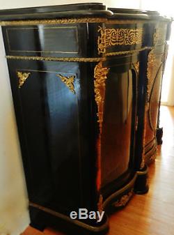 Beautiful French Louis Style Ebonised Boulle Inlay Credenza Sideboard Cabinet