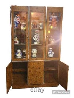 Beautiful Mid-Century 2pc Lighted China Display Cabinet withChrome Circular Handle