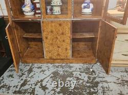 Beautiful Mid-Century 2pc Lighted China Display Cabinet withChrome Circular Handle