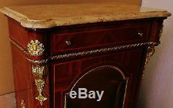 Beautiful Small Format French Louis Style, Marble Top Cabinet, Hand Painted Panel
