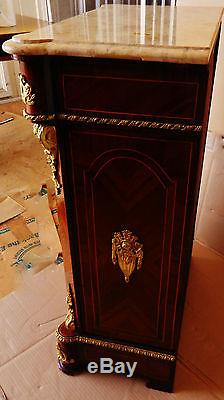 Beautiful Small Format French Louis Style, Marble Top Cabinet, Hand Painted Panel