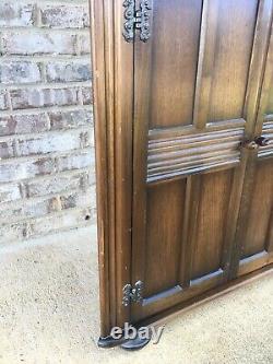 Beautiful Vintage English Leaded Glass Corner Cabinet Dark Wooden